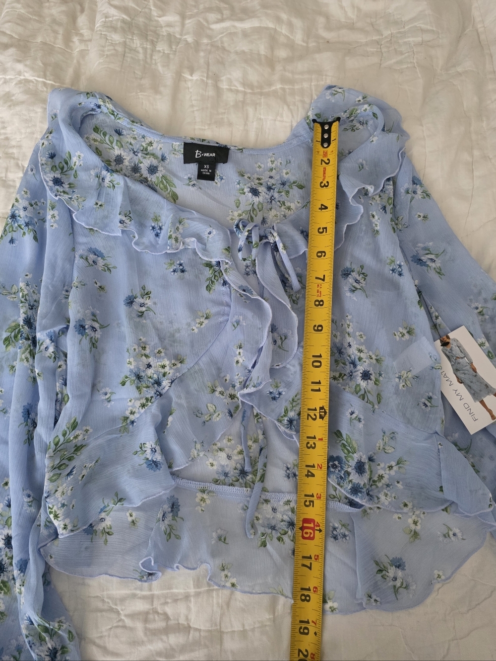 Ruffle Floral Tiefront Blouse Western Chic Romantic Fairy Core XS NWT B Wear - Picture 5 of 7